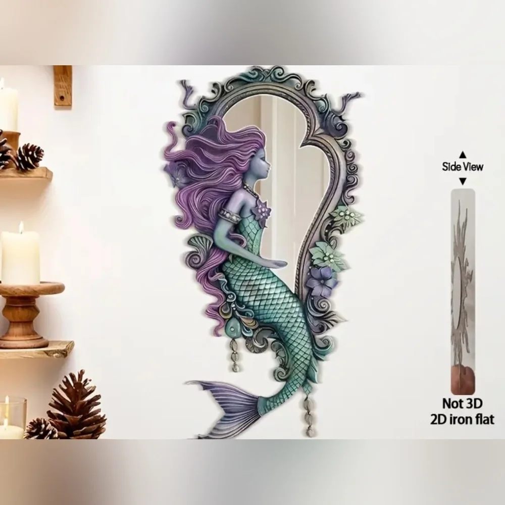 Mermaid Wall Decor with Acrylic Mirror - Purple and Green